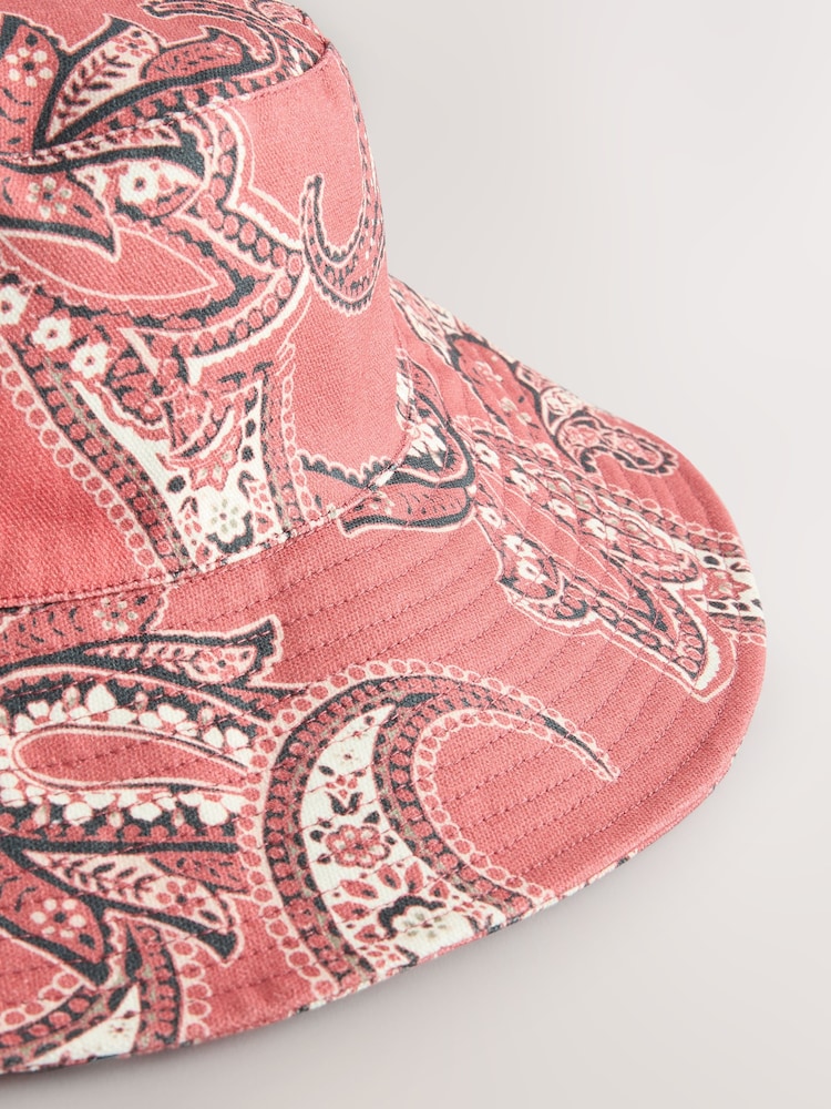 Red Paisley Print Wide Brim Bucket Hat - Image 5 of 5