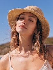 Neutral Flat Top Straw Bucket Hat - Image 1 of 7