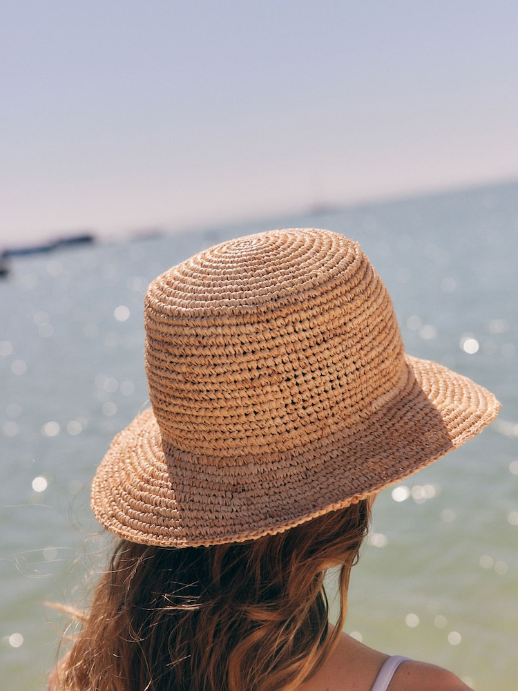 Neutral Flat Top Straw Bucket Hat - Image 4 of 7