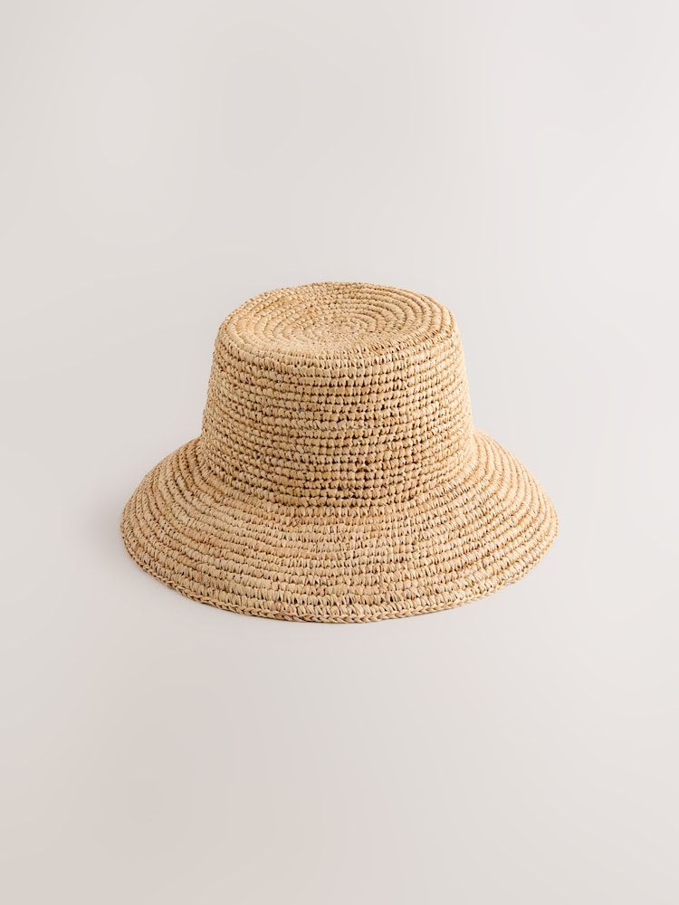 Neutral Flat Top Straw Bucket Hat - Image 5 of 7