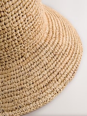 Neutral Flat Top Straw Bucket Hat - Image 6 of 7