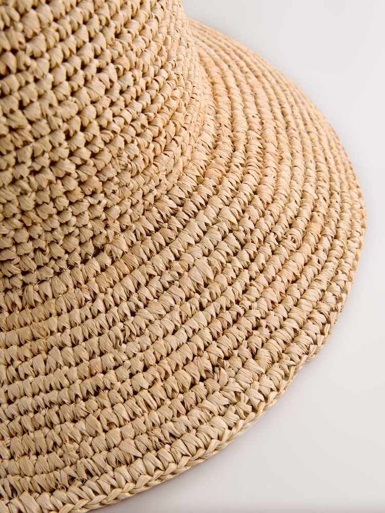 Neutral Flat Top Straw Bucket Hat - Image 6 of 7