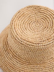Neutral Flat Top Straw Bucket Hat - Image 7 of 7