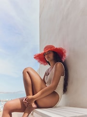 Red Wide Frayed Brim Hat - Image 3 of 7
