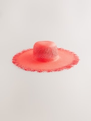 Red Wide Frayed Brim Hat - Image 5 of 7