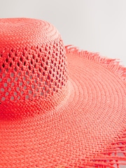 Red Wide Frayed Brim Hat - Image 6 of 7