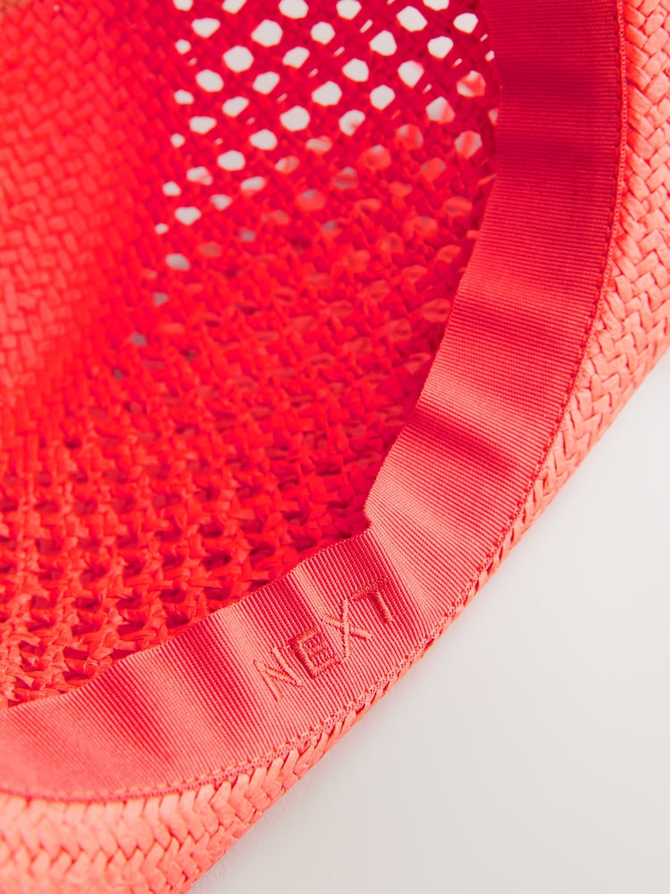 Red Wide Frayed Brim Hat - Image 7 of 7