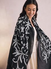 Black/White Embroidered Lightweight Scarf - Image 2 of 6