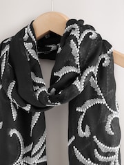 Black/White Embroidered Lightweight Scarf - Image 5 of 6