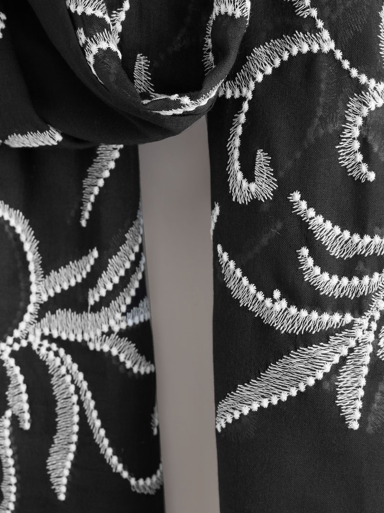 Black/White Embroidered Lightweight Scarf - Image 6 of 6