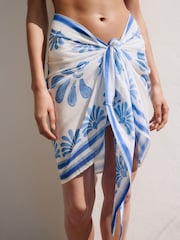 Blue/White Geo Print 100% Cotton Sarong - Image 3 of 9