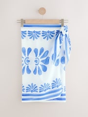 Blue/White Geo Print 100% Cotton Sarong - Image 7 of 9