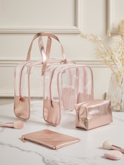 Set of 4 Rose Gold Clear Makeup Bags - Image 1 of 4