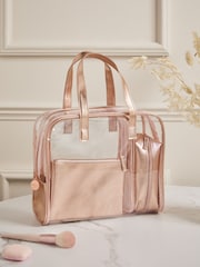 Set of 4 Rose Gold Clear Makeup Bags - Image 2 of 4
