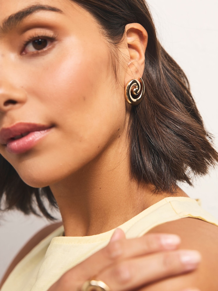 Gold Tone Swirl Stud Earrings - Image 1 of 5