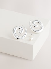 Silver Tone Swirl Stud Earrings - Image 3 of 5