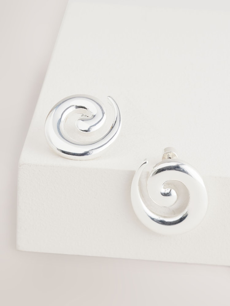 Silver Tone Swirl Stud Earrings - Image 5 of 5