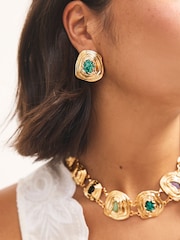 Gold Tone Organic Stone Statement Stud Earrings - Image 1 of 5