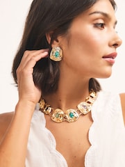 Gold Tone Organic Stone Statement Stud Earrings - Image 2 of 5