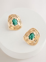 Gold Tone Organic Stone Statement Stud Earrings - Image 3 of 5