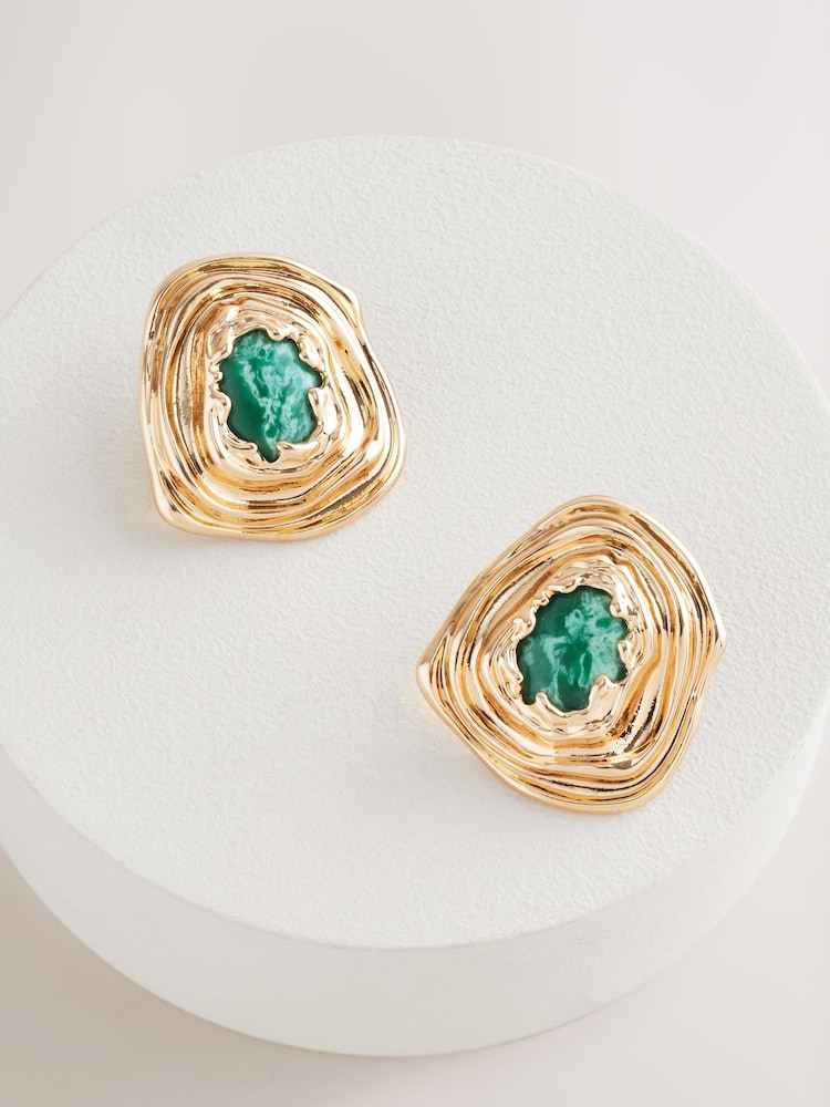 Goudkleurig - Organic Stone Statement Stud Earrings - Image 3 of 5
