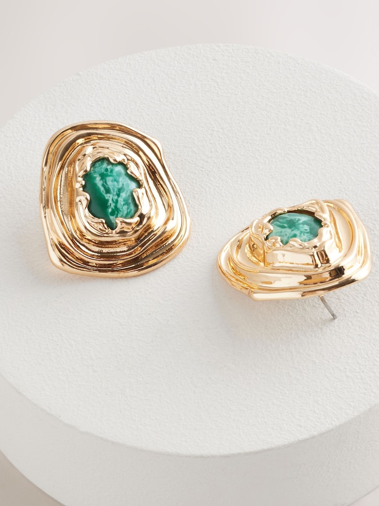 Goudkleurig - Organic Stone Statement Stud Earrings - Image 4 of 5