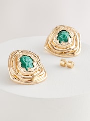 Gold Tone Organic Stone Statement Stud Earrings - Image 5 of 5