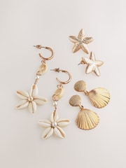 Gold Tone Shell and Starfish Earrings 3 Pack - Image 3 of 5
