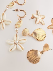 Gold Tone Shell and Starfish Earrings 3 Pack - Image 4 of 5