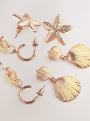 Gold Tone Shell and Starfish Earrings 3 Pack - Image 5 of 5