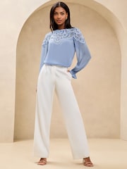 Lipsy Blue Embellished Sequin Long Sleeve Blouse - Image 4 of 4