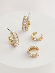 Gold Tone Sparkle Hoop Earrings And Ear Cuff Pack - Image 1 of 5