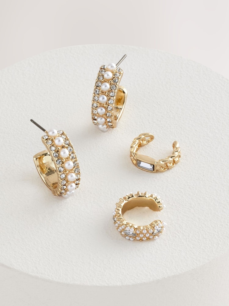 Gold Tone Sparkle Hoop Earrings And Ear Cuff Pack - Image 1 of 5