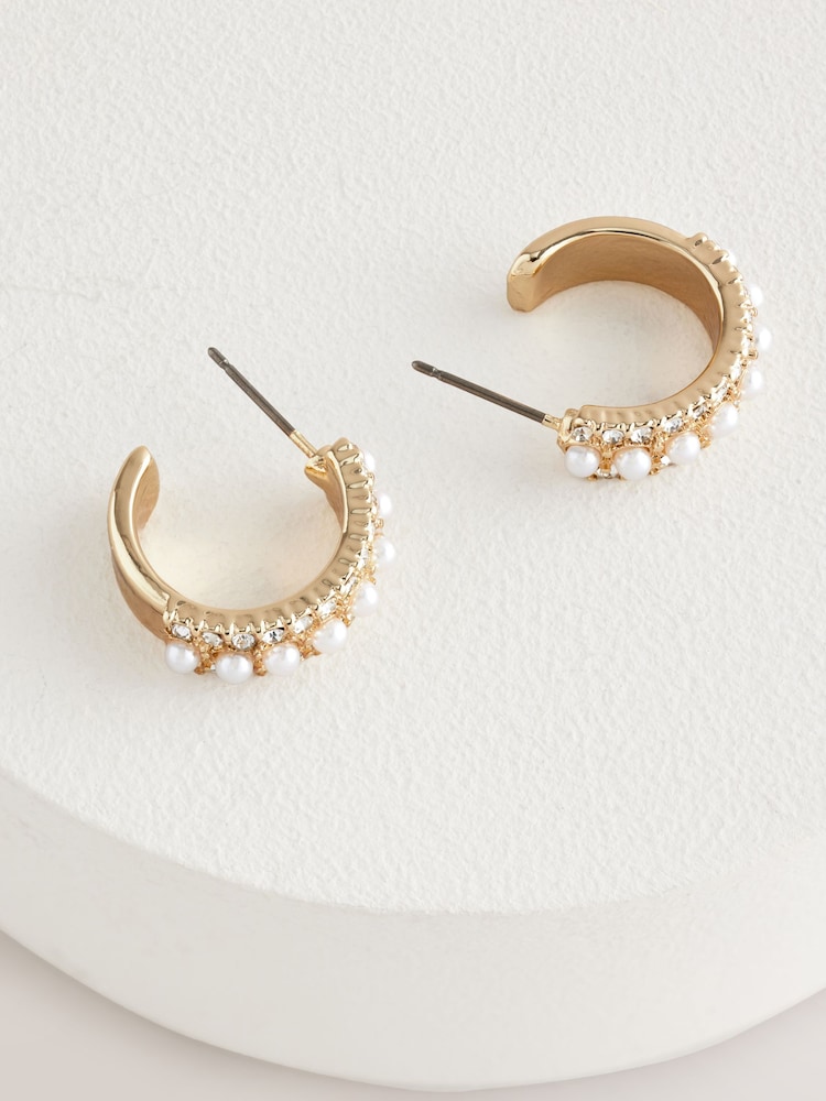 Gold Tone Sparkle Hoop Earrings And Ear Cuff Pack - Image 2 of 5