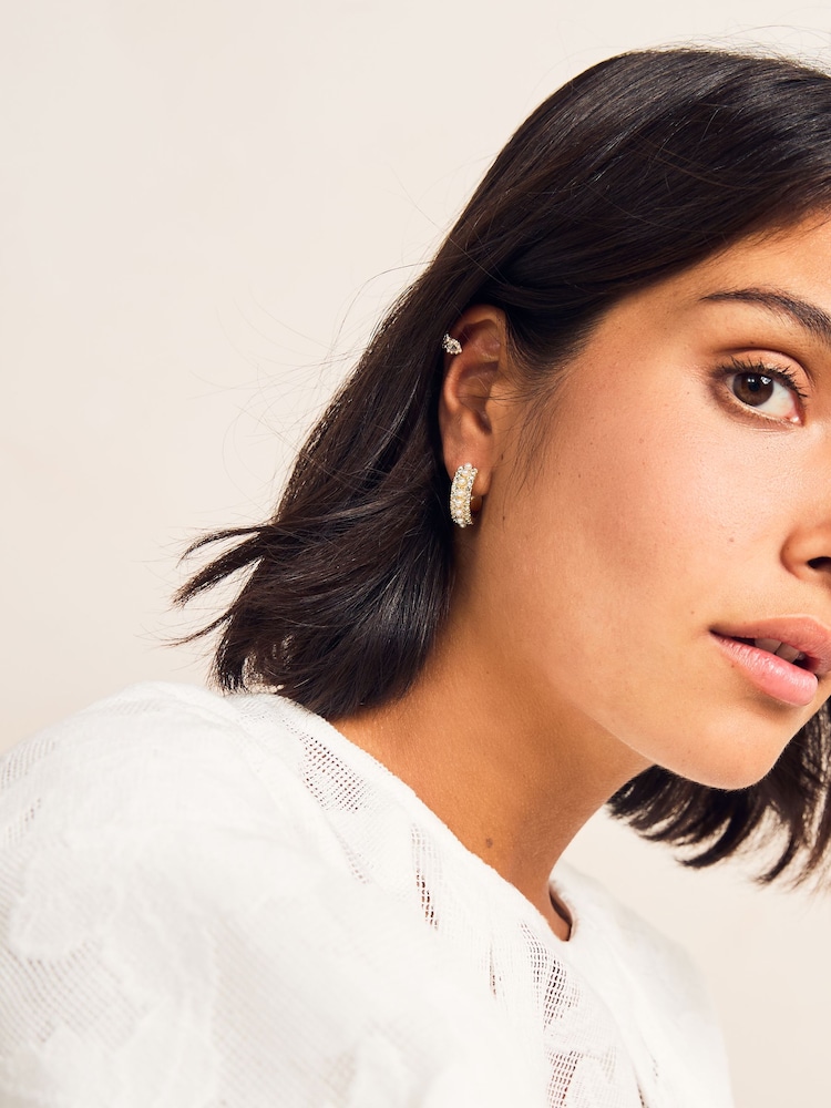 Gold Tone Sparkle Hoop Earrings And Ear Cuff Pack - Image 4 of 5