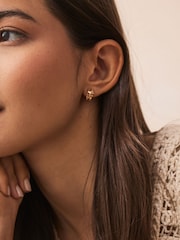 Gold Tone Mini Leaf Hoop Earrings - Image 1 of 5
