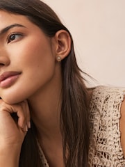 Gold Tone Mini Leaf Hoop Earrings - Image 2 of 5