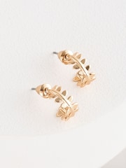 Gold Tone Mini Leaf Hoop Earrings - Image 3 of 5