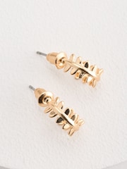 Gold Tone Mini Leaf Hoop Earrings - Image 4 of 5