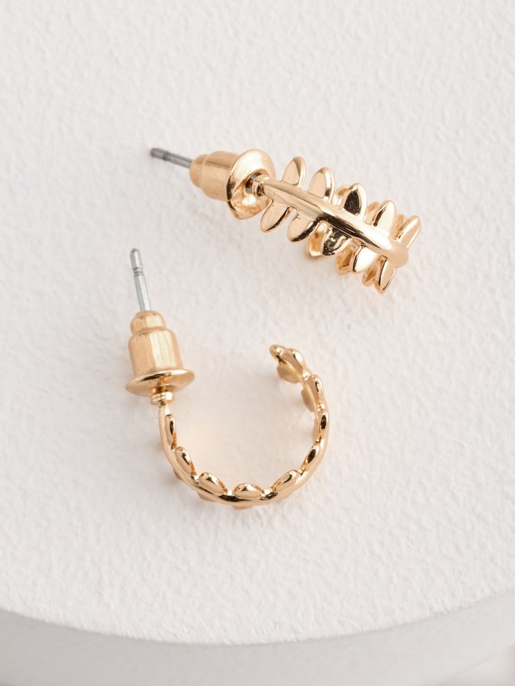 Gold Tone Mini Leaf Hoop Earrings - Image 5 of 5