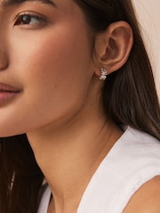 Silver Tone Mini Leaf Hoop Earrings - Image 1 of 5