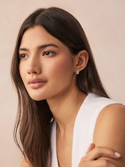 Silver Tone Mini Leaf Hoop Earrings - Image 2 of 5