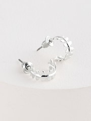 Silver Tone Mini Leaf Hoop Earrings - Image 3 of 5