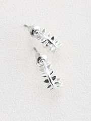 Silver Tone Mini Leaf Hoop Earrings - Image 4 of 5