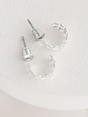 Silver Tone Mini Leaf Hoop Earrings - Image 5 of 5