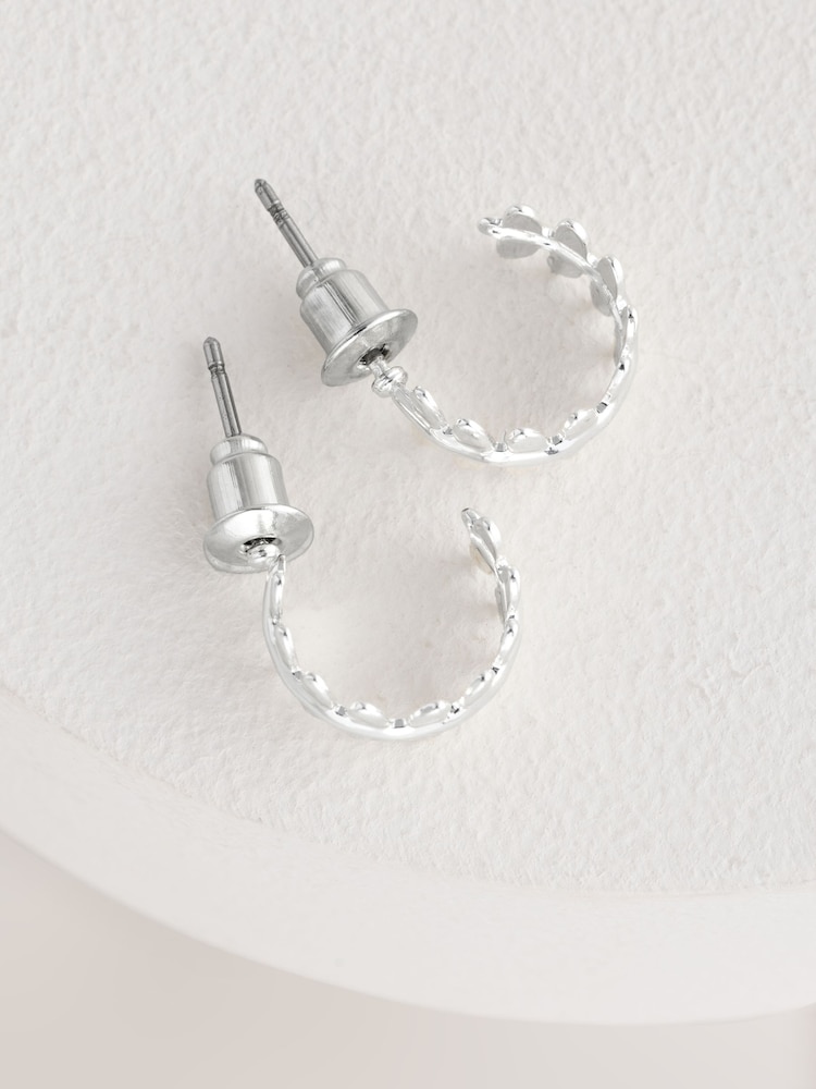 Silver Tone Mini Leaf Hoop Earrings - Image 5 of 5