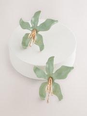 Light Green Flower Statement Stud Earrings - Image 1 of 3