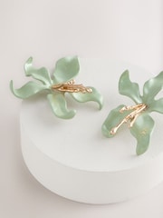 Light Green Flower Statement Stud Earrings - Image 2 of 3