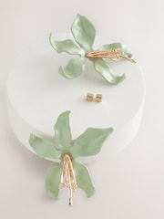 Light Green Flower Statement Stud Earrings - Image 3 of 3