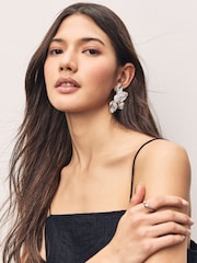 Silver Tone Flower Statement Stud Earrings - Image 2 of 6